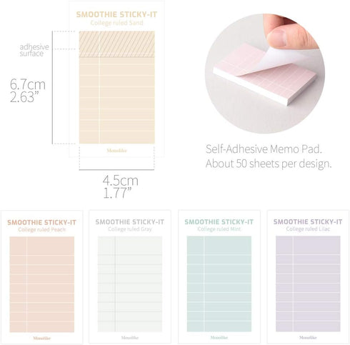 Monolike Smoothie College Ruled Sticky-it - 5p Set Self-Adhesive Memo Pad 50 Sheets