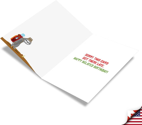 NobleWorks Cute Belated Birthday Card with Envelope, Funny Wild Animals and Pets, Birthday Greeting - Sloth Hiking
