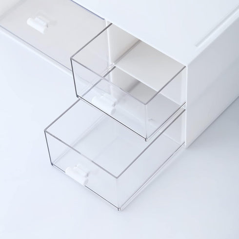 Desk Organizer, White Plastic Makeup Organizer with 4 Drawers, Vanity & Bathroom Storage Box for Dresser or Counter