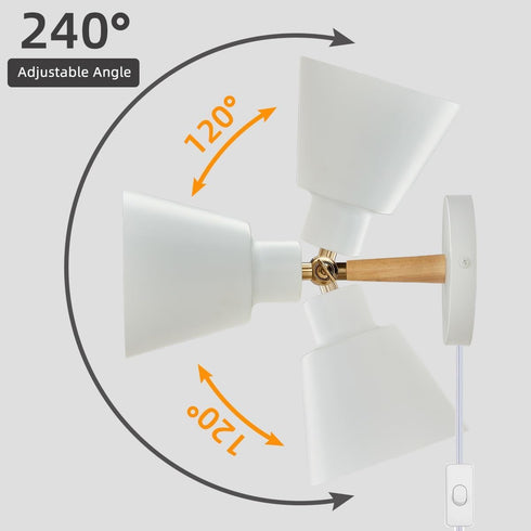 Set 2 (1, ClanKin Wall Sconces Lighting of for Bedroom, White Wooden Style Wall Sconce Reading Lamp, Adjustable Wall