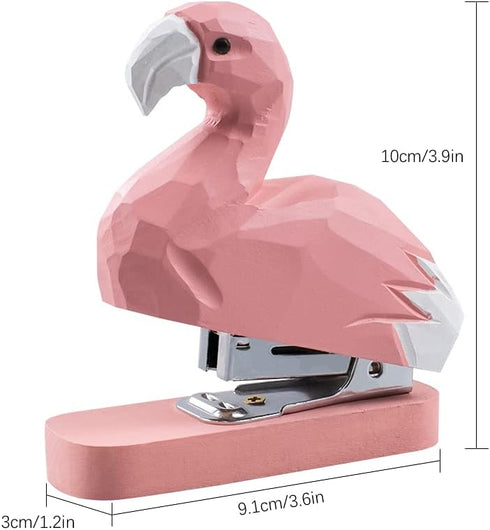 Wooden Animal Stapler, Flamingo Desktop Stitcher Art Figurine for School Office Stationery