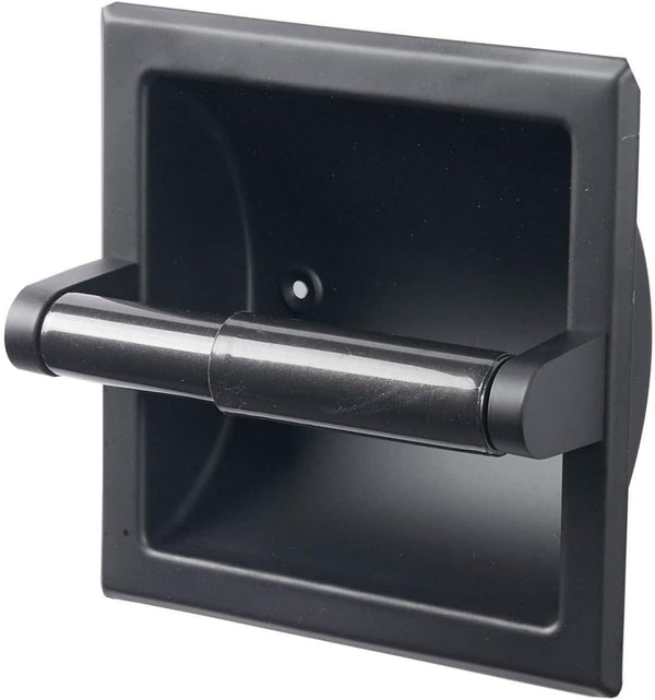 Modern Matte Black Recessed Toilet Paper Towel Holder Set Durable Metal Wall