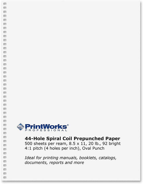 PrintWorks Professional Prepunched Paper, 8.5 x 11, 20 lb, 500 Sheets, 44-Oval Hole (04145)