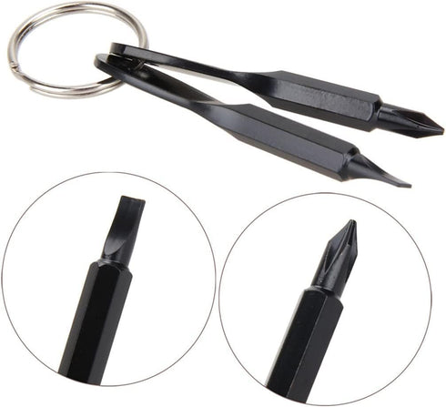 ZYL 4PCS Mini Pocket Screwdriver Set - Keychain Outdoor Tool Kit Stainless Steel Black & Silver