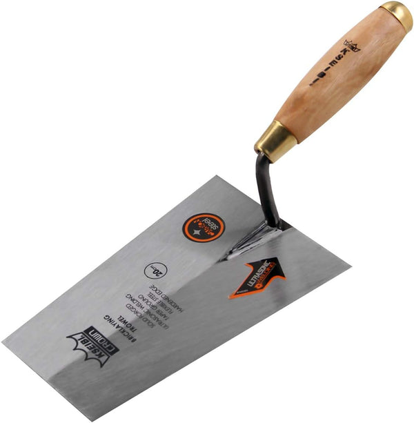 KSEIBI 281380 Narrow Bucket Brick Trowel - 8 Inch Wooden Handle Square Tip Bricklaying Trowel