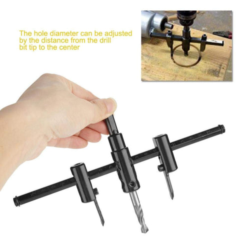 Adjustable Circle Hole Saw Drill Bit Set, Cutter 30-200mm, Heavy Duty Wood DIY Woodworking Tool, Black