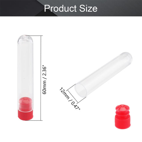 Othmro 100pcs Clear Plastic Test Tubes with Red Caps, 12x60mm Mini Test Tubes with Lids, for Jewelry Seed Beads Powder Spice Liquid Experiment Yeast Specimen Sample Laboratory