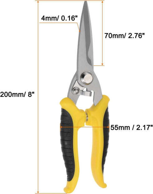 2pcs Industrial Scissors 8 Inch Multi-Purpose Shears Stainless Steel Blades with Black Yellow Handle for Cutting Thin Metal Copper Sheets by HARFINGTON