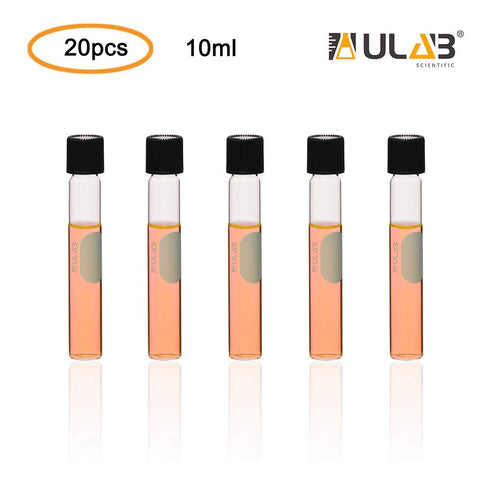ULAB Test Tubes with Black Screw Caps, Vol.10ml, Dia.16x100mm with Marking Area, Test Tubes Shot Glasses, Borosilicate Glass Material, Pack of 20, UTT1012