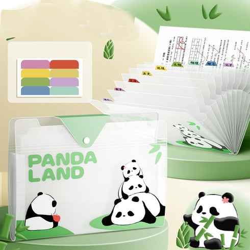 Cute Accordion File with 8 Pocket, Panda Animal Expanding Folder Jackets for Documents, A4 Size Organizer