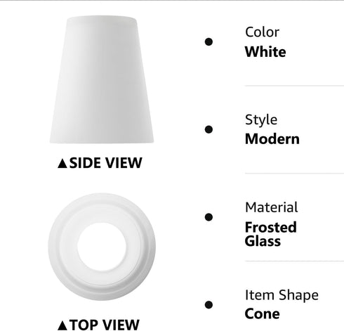 MIAOMEIO E26 1-5/8" 3-pack Fixture Replacement Frosted Glass Shade, Base with Fitter, Cone Replacement White Shades