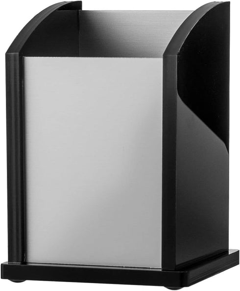 Kantek Black Acrylic and Silver Aluminum Pen Cup, 3" x 3" x 4.25", Heavy Duty Pencil Holder