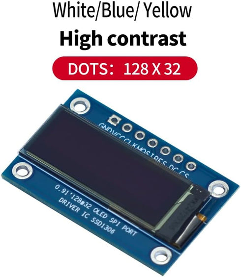 Generic 0.91 Inch 12832led OLED LCD Module Dot Matrix SPI Serial Screen HD OLED Module (White Light)