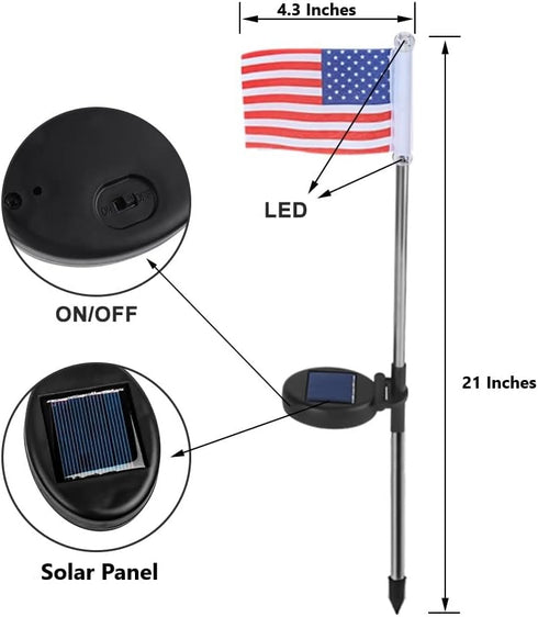 Epicgadget Solar Lights Outdoor, 2 Pieces American Flag Shaped Solar Powered Garden Lights for Pathway Decor