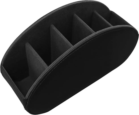 Leather Remote Control Holder with 5 Compartments, TV Remote Caddy Storage Box for Office Desk, Black