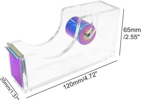 Rainbow Tape Dispenser - Clear Acrylic Holder for Office, School, Home Stationery Supplies (Clear & Rainbow Tone)