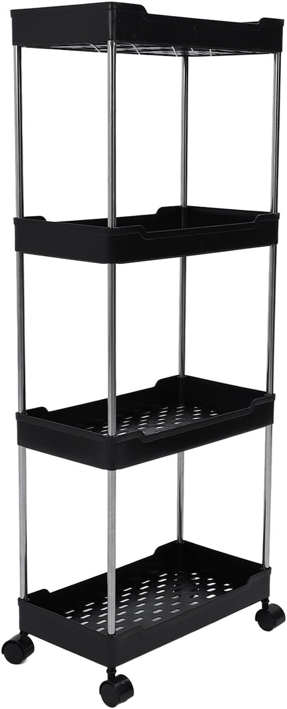 Miriam Song Rolling Cart, Widened PP Stainless Steel, 4 Tier with Wheels, Storage Trolley