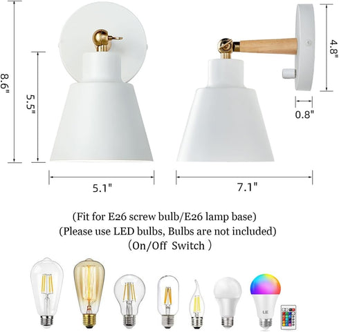 (1, ClanKin Wall Sconces Lighting for Bedroom, White Wood Style Wall Sconce Reading Lamp, Adjustable Wall Light