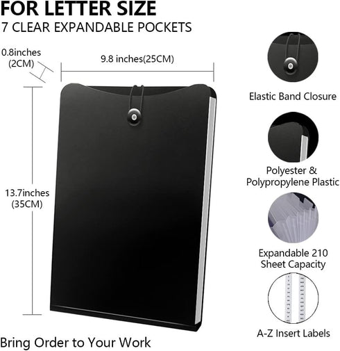 Vertical Expanding Accordion File Folder with 7 Pockets, Multi Pocket Organizer A4 Letter Size for Easy Backpack Access