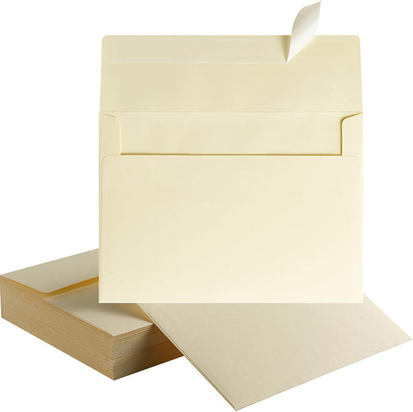 Wishop 100 Pack Cream A7 Self-Adhesive Envelopes for Invitations, 5x7 Greeting Cards (5.24 x 7.21 Inches)