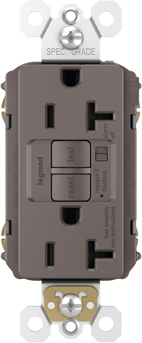 Legrand radiant 1597TRA 15 Amp GFCI Self Test Tamper Resistant Duplex Outlet with Audible Alarm, Brown