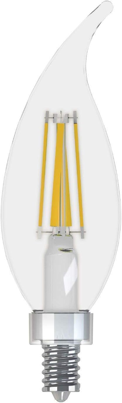 E12 Bulb, 60-Watt Dimmable, 4-Pack GE Lighting Relax HD LED Chandelier Bent Tip Light Equivalent, Clear Finish, Soft