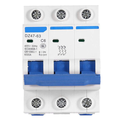Miniature Circuit Breaker 3 Pole Safety Breaker DZ47-63 AC 400V 6/10/16/20A (6A)