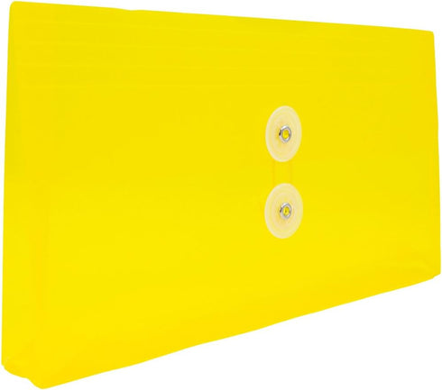 JAM PAPER Plastic Envelopes | Button & String Tie Closure | #10 Business Booklet | 5 1/4 x 10 | Yellow | 12/pack