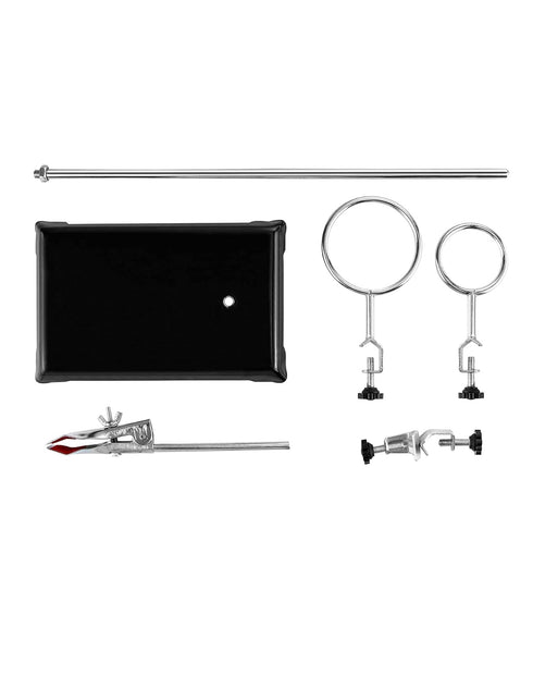 QWORK Chemistry Laboratory Stands Support Set, 2 Steel Lab Stands with Cast Iron Base, 16" L Rod with Burette Clamp and