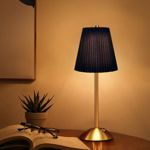 HPUFKOT LED Metal Table Lamp -Fabric Shade Desk Lamp, 3-Color LED Desk Lamp