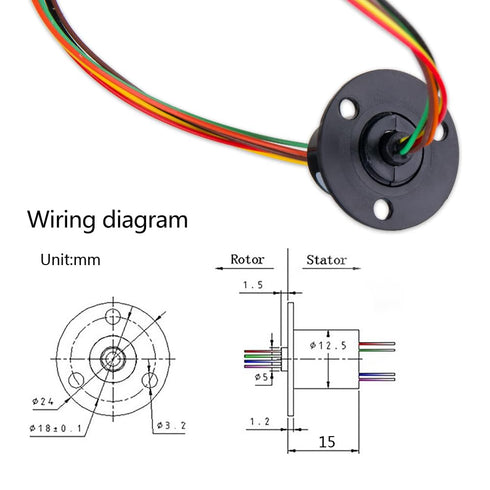 12.5mm 300Rpm 6 Wires CIRCUITSx2A Capsule Electrical Slip Ring for Monitor Robotic Electrical Test Equipment 1Pcs