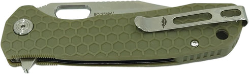 8Cr13MoV 3.63" Honey Badger Knives Large Clip Point Folding Pocket Knife - Steel, Blade, Green FRN Handle - Ball