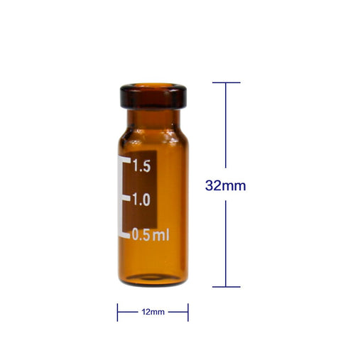 Amber Glass Crimp Top Vial, 2 mL, 11 mm Wide Opening, 12 mm x 32 mm, Pack of 100