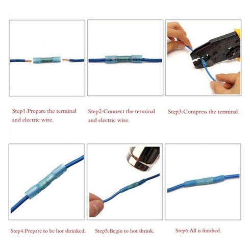 16-14 AWG Blue 100pcs Heat Shrink Butt Connectors Kit, Insulated Waterproof Electrical Marine Automotive Wire Crimp