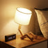 BBGISHO Bulb Bulb Robot Table Lamp, Wood Table Lamp with Fabric Shade, Color Changing Light & Remote Control, Cute Boho