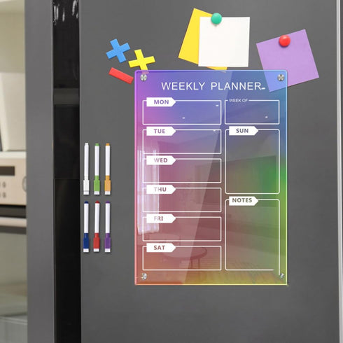 MAGICLULU Magnetic Fridge Calendar, Iridescent Clear Acrylic Dry Erase Board, Reusable Weekly Planner with Markers