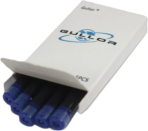 Gullor 25 PCS Blue Ink Cartridges for Jinhao Fountain Pens, 5 Packs, International Size