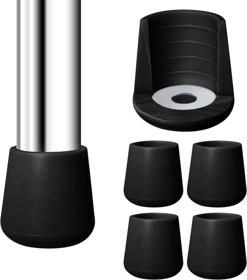 Gluposti 4 Rubber Chair Leg Caps 7/8 Inch Black, Non-Slip Padded and