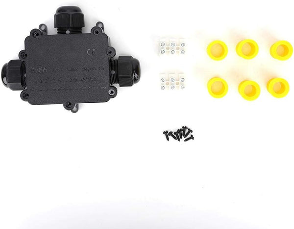 IP68 Waterproof Junction Box, M686 Outdoor Cable 3-Way Electrical Junction Box, Black Plastic