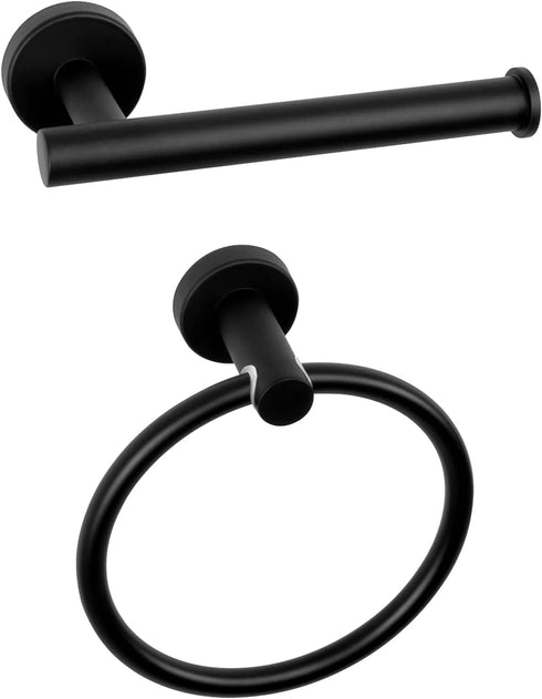 NearMoon 2 Pieces Bathroom Hardware Accessories, Towel Ring and Toilet Paper Holder, Matte Black