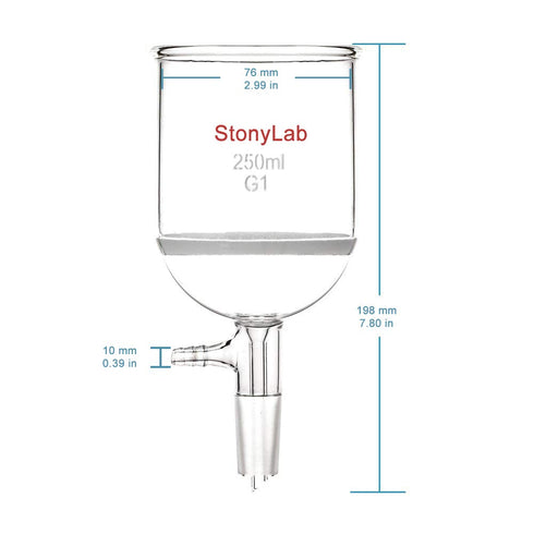 StonyLab Borosilicate Glass Buchner Funnel with Coarse Frit (G1), 76mm Inner Diameter, 250ml