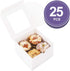 25 White Bakery Boxes with Window, 5x5x3.5 Inches, Dessert Boxes for Small Bakery, Cookies, Pastry, Party Favors