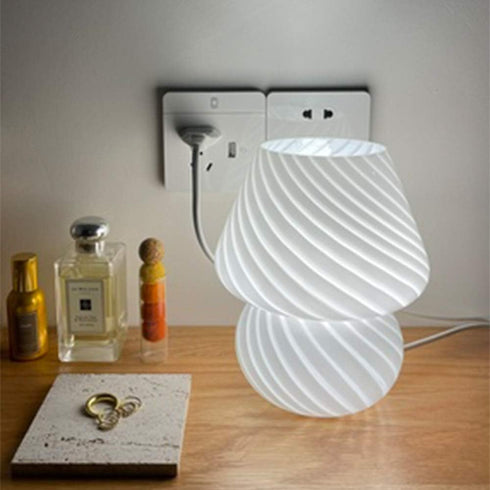 LongTN Translucent Table Mushroom Lamp Italian Style Modern Striped Glass Bedside Lamps Desk Light, Used for Baby Home