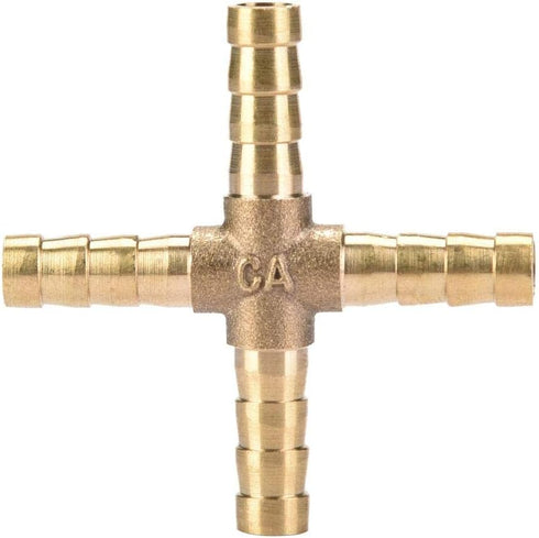 5pcs Brass Cross Fitting - 4 Way Brass Hose Barb Connector Joint for Air, Water, Oil, Gas, Fuel (6mm)