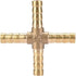 5pcs Brass Cross Fitting - 4 Way Brass Hose Barb Connector Joint for Air, Water, Oil, Gas, Fuel (6mm)