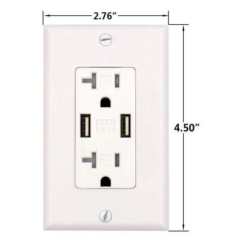 BAOMAIN 3.1Amp Dual USB Receptacle Outlet, 20 Amp Duplex Tamper Resistant Receptacle Plug, Wall Plate Included, UL&CUL