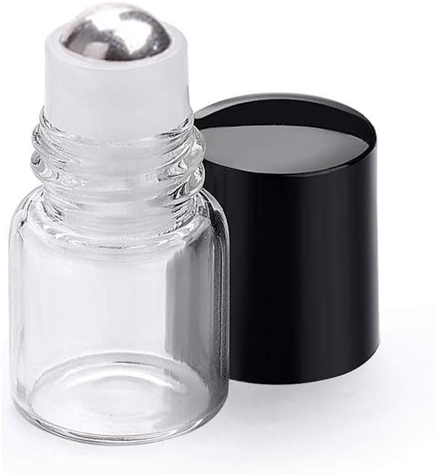 USRommaner 50 Pack 1ml 1/4 Clear Glass Sample Vials For Essential Oils,Empty Glass Roller Bottle With Stainless Steel