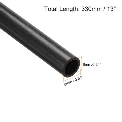 uxcell 4Pcs Carbon Fiber Tube 6 x 8 x 330mm Pultruded Carbon Fiber Tubing for RC Airplane Kite Wing Tube Quadcopter Arm