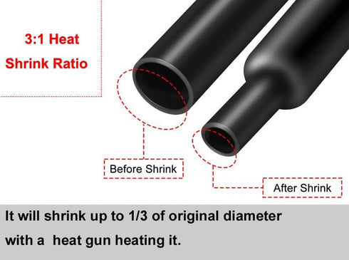 Black Heat Shrink Tubing 3:1 Shrinking Ratio Dual Wall Adhesive Lined Tube Roll Electrical Cable Wire Sleeving Dia
