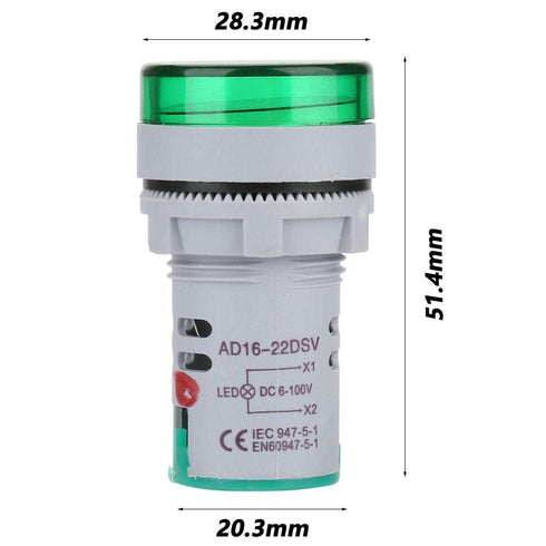 YWBL-WH DC 6-100V Volt Meter LED Digital Voltmeter Light Voltage Meter Signal Indicator Round Lamp Tester